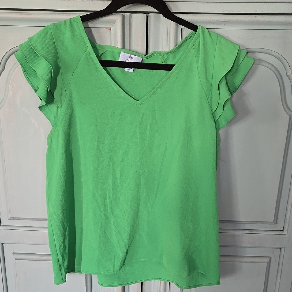 CeCe Green Ruffled Cap Sleeve Tee